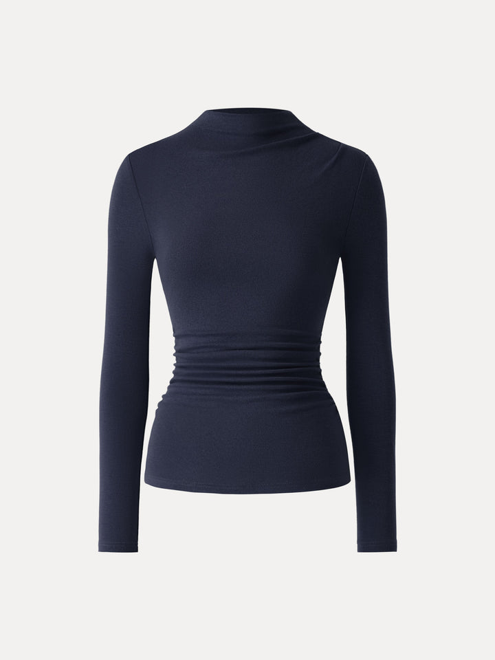 Mockeneck Ruched Long Sleeve Top Midnight Navy XS