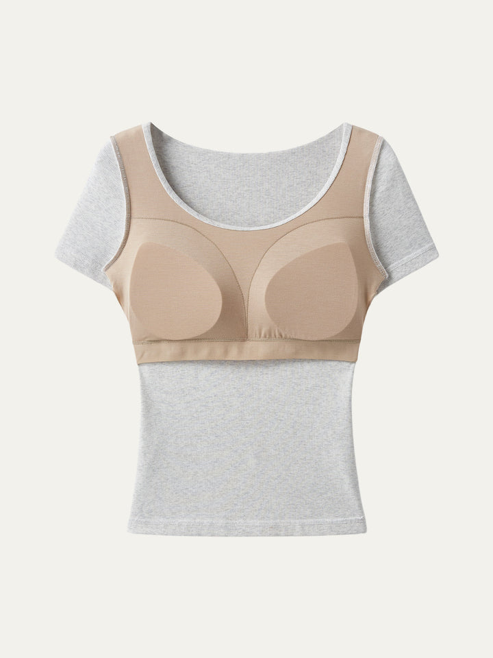 2Pcs Set Scoop Neck Short Sleeve Cotton New Airy Brami