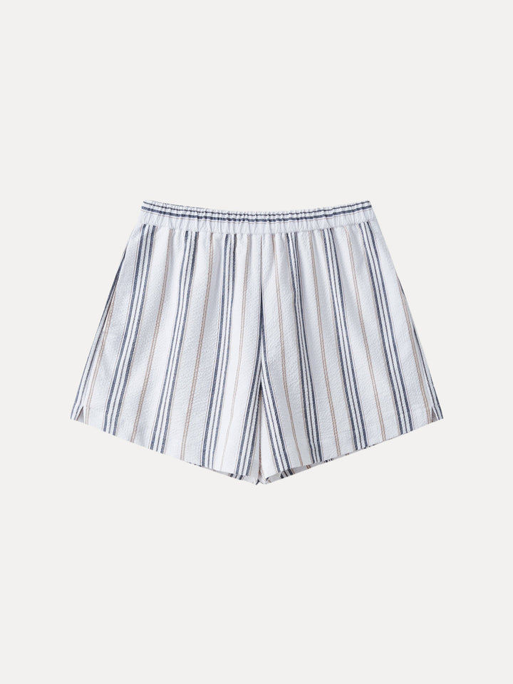 Summer Classic Striped Relaxed Shorts with Pockets White Stripe XS