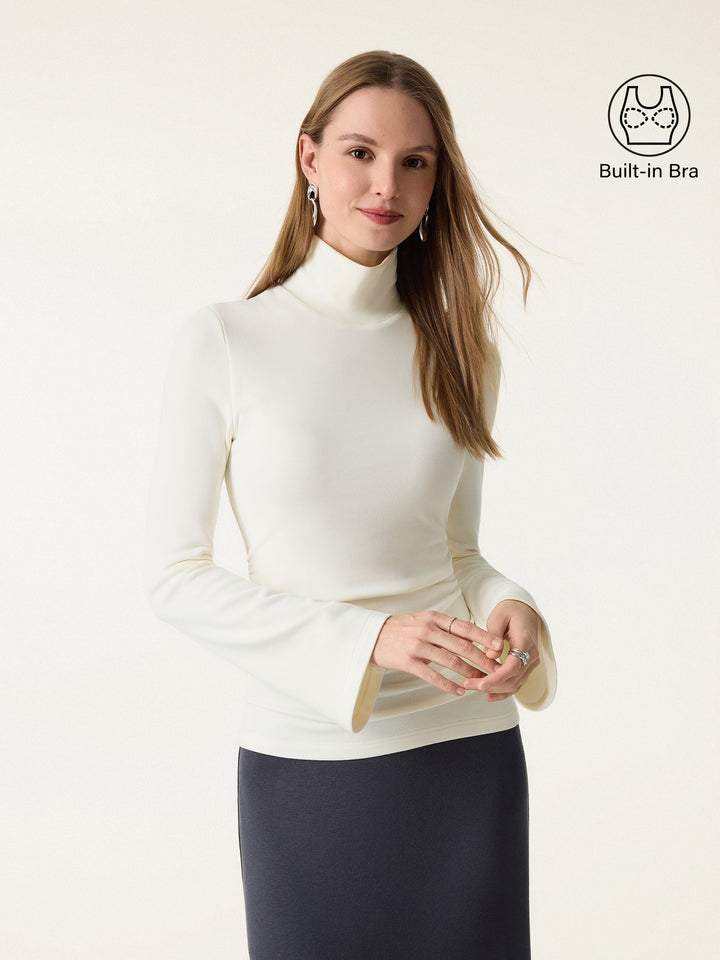 ProWarm Turtleneck Ruched Bell Sleeve Brami Off White XS