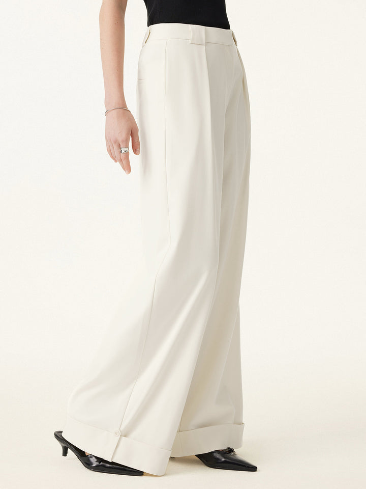 Bamboo Ponte Mid Rise Wide Leg Trouser with Fold-up Hem