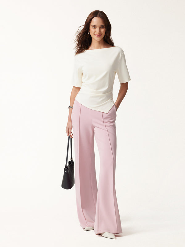OGLmove Cotton Blend Boatneck Elbow Sleeve Tucked Top