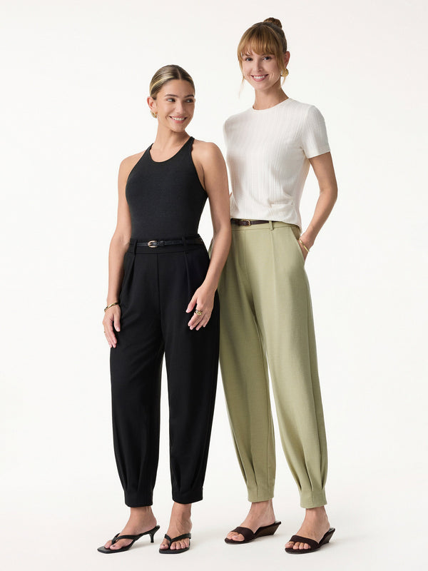 Stretch Linen-Like Wrinkle-Reisistant Tapered Pants
