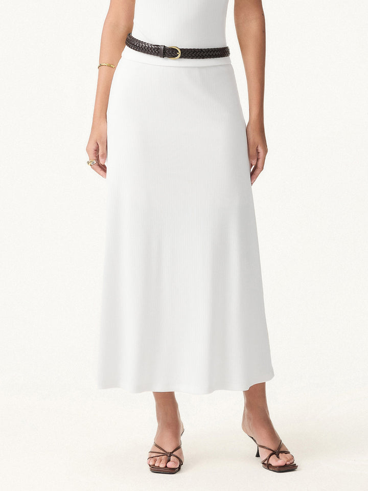 2Pcs Set Stretch Cotton Pointelle Square Neck Brami & A-line Midi Skirt