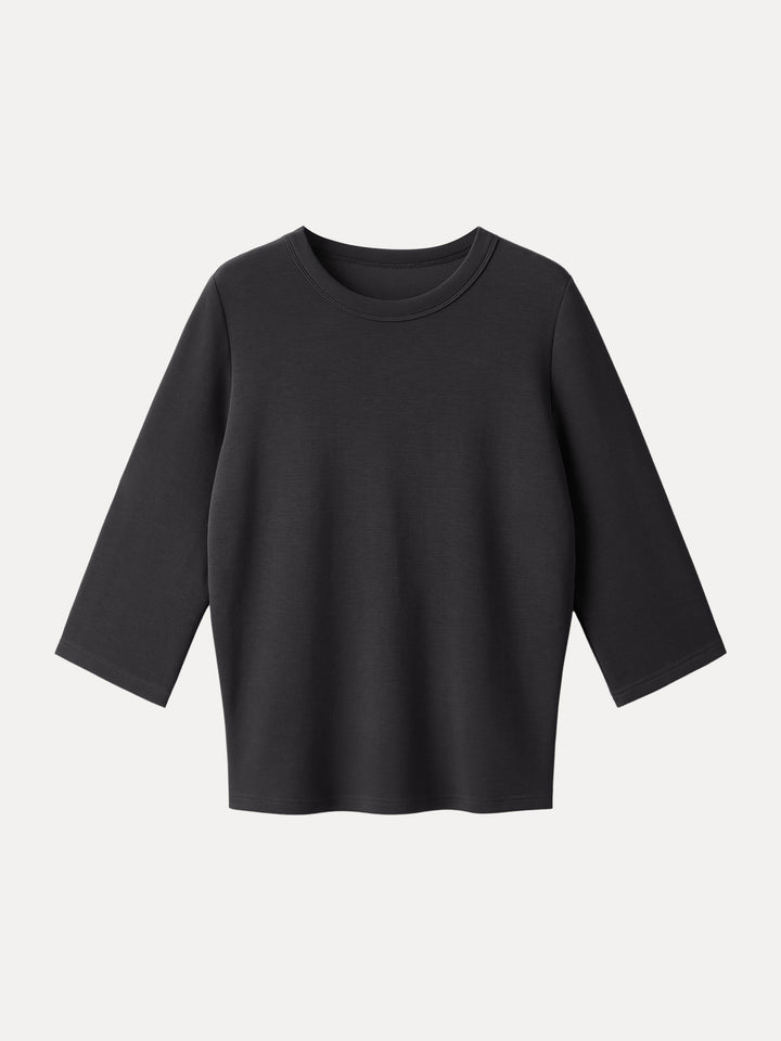 Sandwashed Spacer Crewneck 3/4 Sleeve Top Black XS