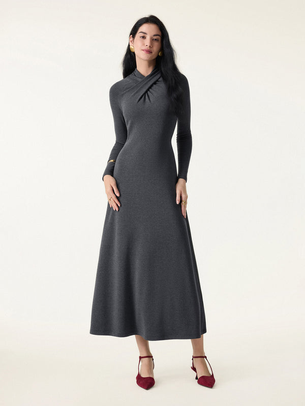 ProWarm Twisted Mockneck Midi Dress Heather Black XS