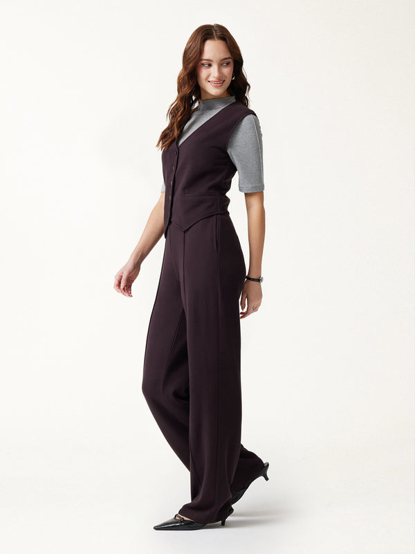 OGLmove 2Pcs Set Petite-Friendly Sleeveless Cropped Vest & Mid-Rise Pintuck Pants with Pockets