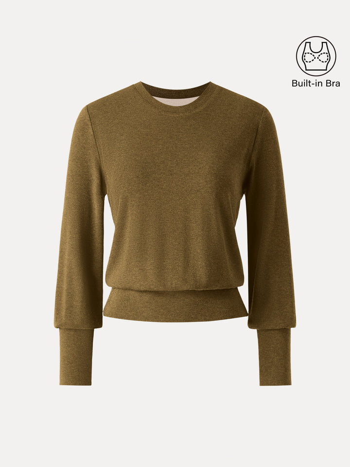 Elevated Crewneck Brushed Brami with Banded Hem Old Brass XS