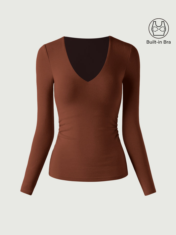 V-Neck Ruched Sides Brami Top Red Clay XS