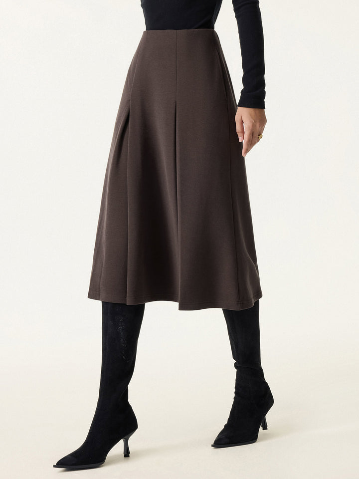Mid Rise Pleated A-Line Pull-on Skirts with Pockets