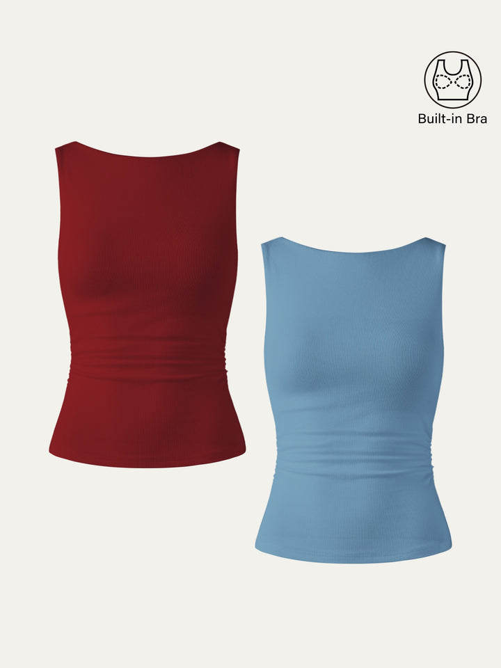 2Pcs Set Elastic Open Back Brami Tank