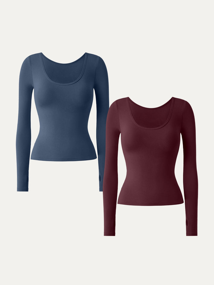 2Pcs Set Lyocell Cashmere Multi-Wear Long Sleeve Top with Thumbholes