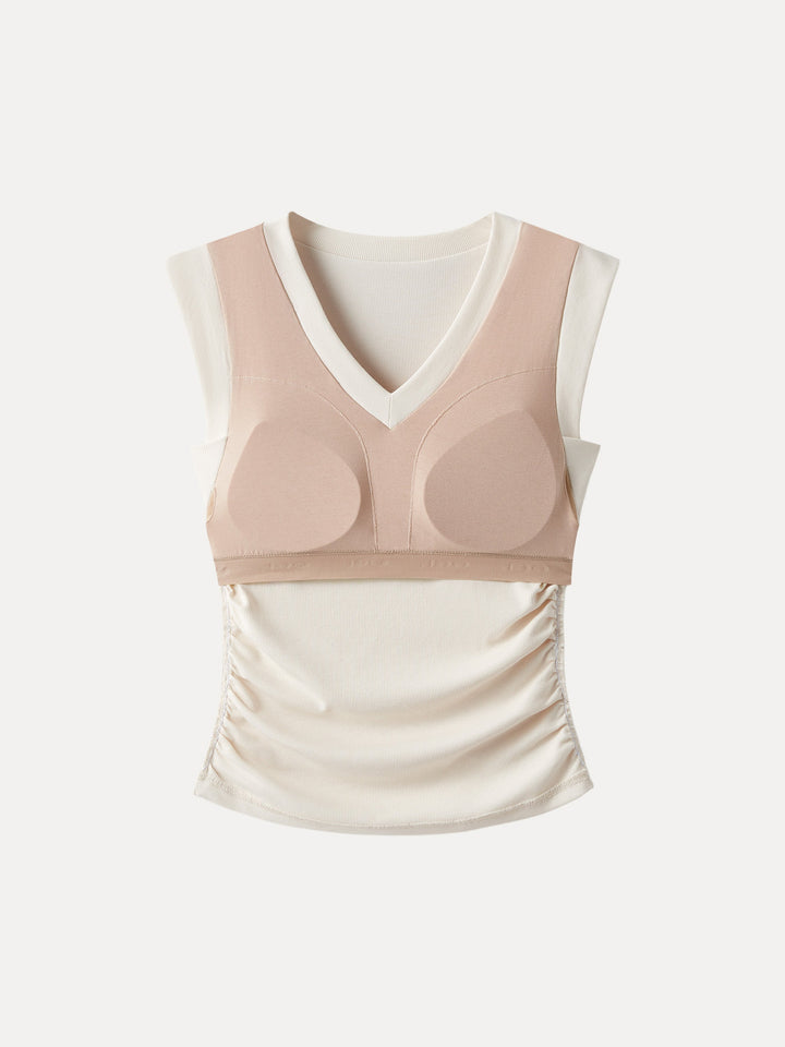 Stretch Cotton V-neck Side Ruched Muscle Tee