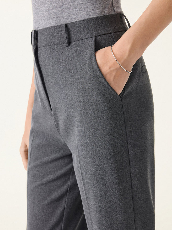 Mid Rise Straight Leg Creased Trousers with Pockets