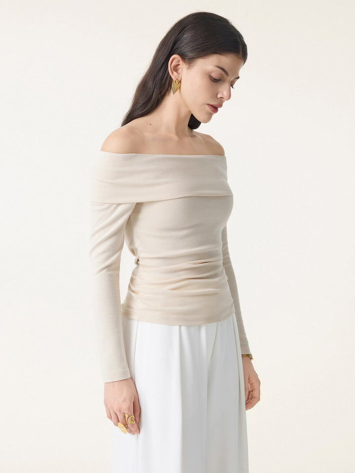 Off-Shoulder Long Sleeve Side Ruched Brami Top