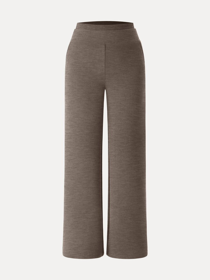 Double Waistband Straight Leg Pants with Pockets Regular Heather Milk Chocolate