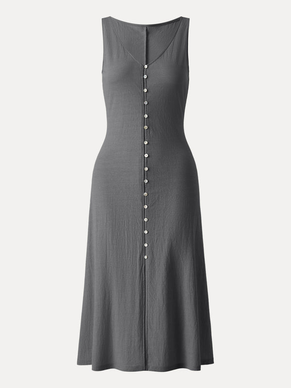 Multi-wear V-neck Button Front Midi Vest Dress Davy XS