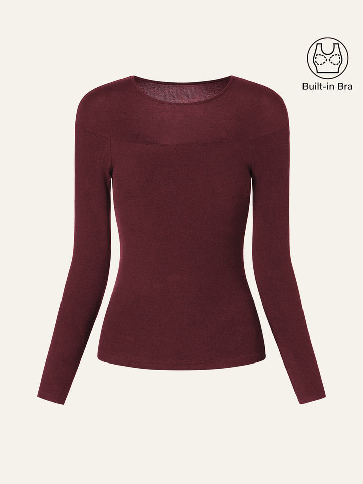Tencel Wool Sheer Shoulder Brami Top Ruby XS