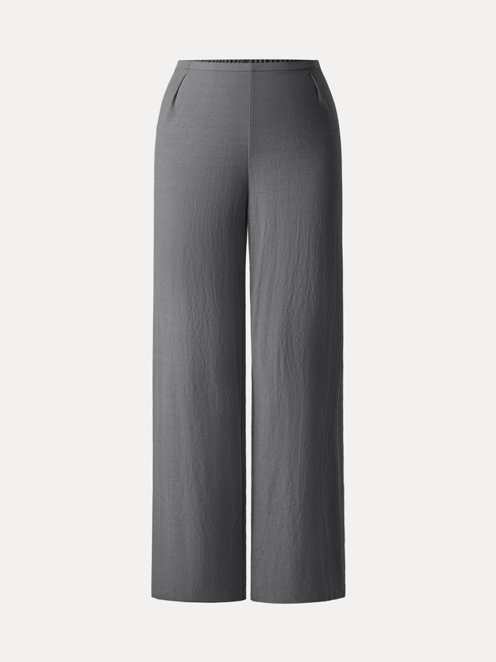 Wrinkle-free Cotton-linen Mid Rise Straight Leg Pant