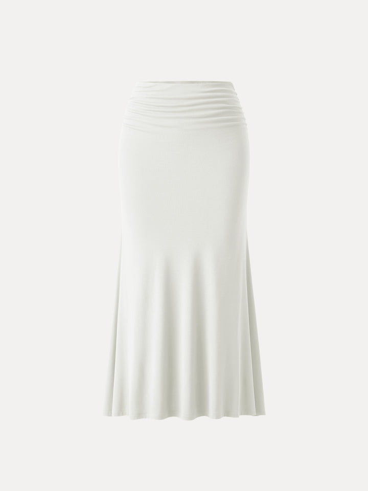 Classic Side Ruched Mermaid Maxi Skirt Pure White XS