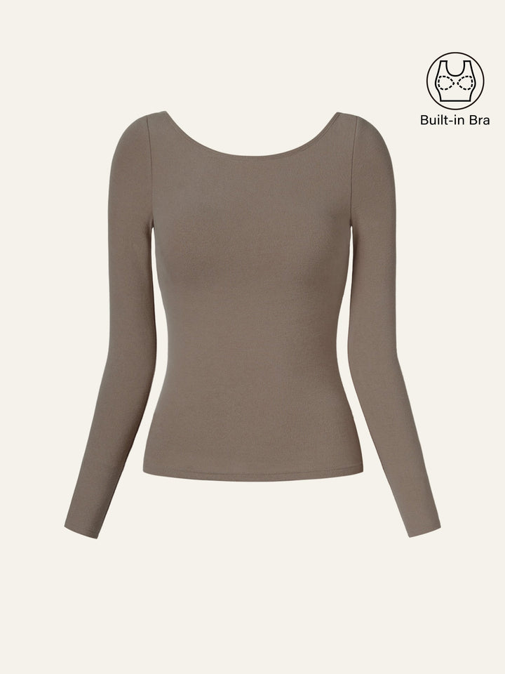 Scoop Neck Open Back Brami Top Mocha XL