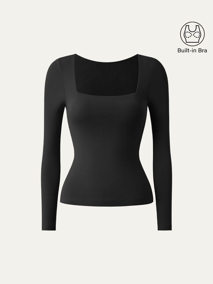 Square Neck Long Sleeve New Airy Brami Black XS