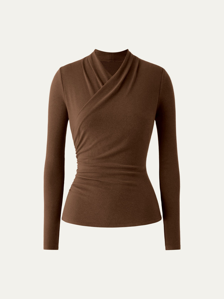 Surplice Long Sleeve Top Sweet Hazelnut XS