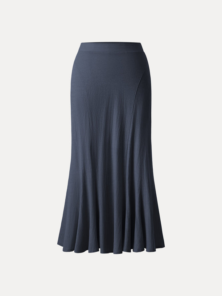 Wrinkle-free Cotton-linen Pull-on Midi Skirt Smoky Navy XS
