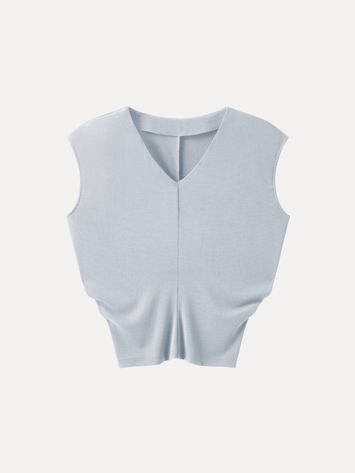 Sandwashed Crewneck Cap Sleeve Top Smoke Blue XS