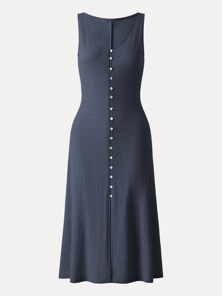 Multi-wear V-neck Button Front Midi Vest Dress Smoky Navy XS