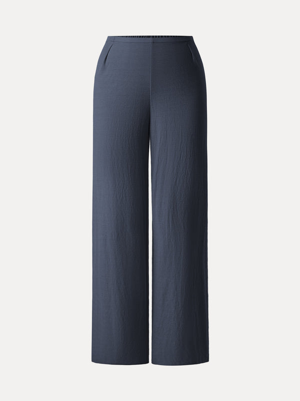 Wrinkle-free Cotton-linen Mid Rise Straight Leg Pant Smoky Navy XS