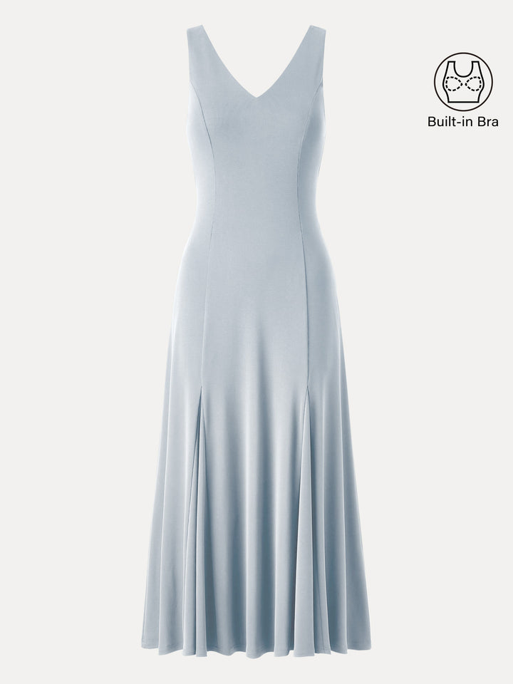 V-neck Fit-and-flare Midi Brami Dress Smoke Blue XS