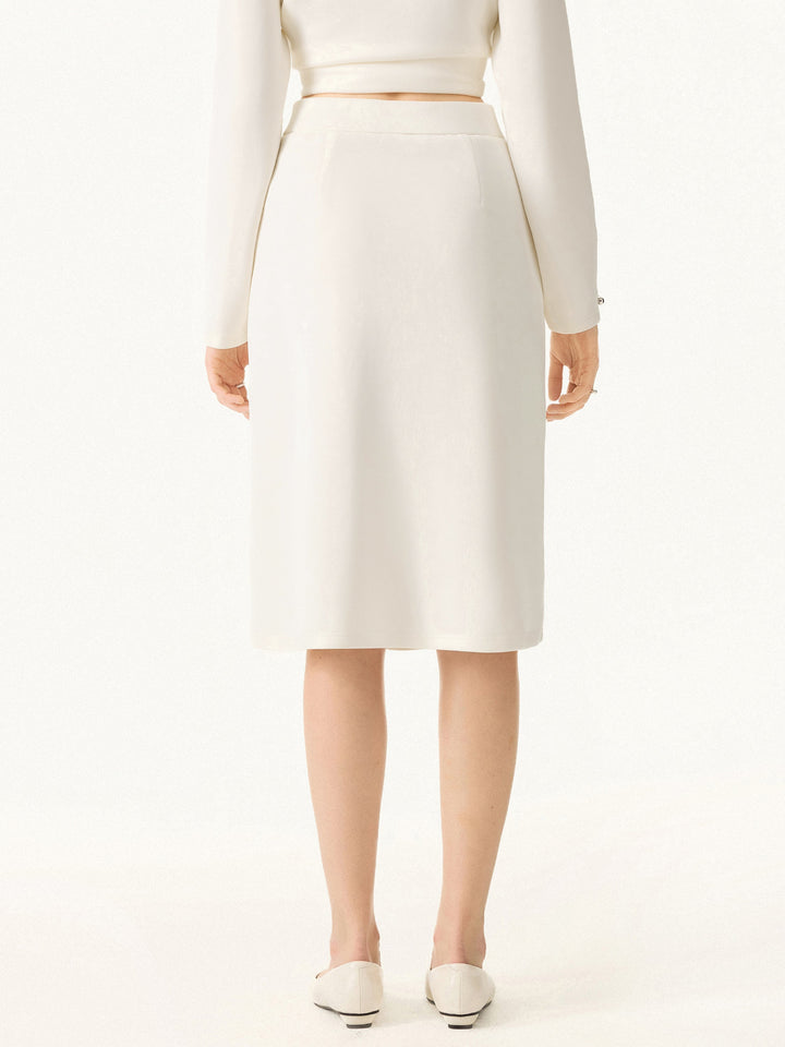 2Pcs Set Modal Spacer V-neck Pullover Shirt & A-Line Midi Skirt with Pockets