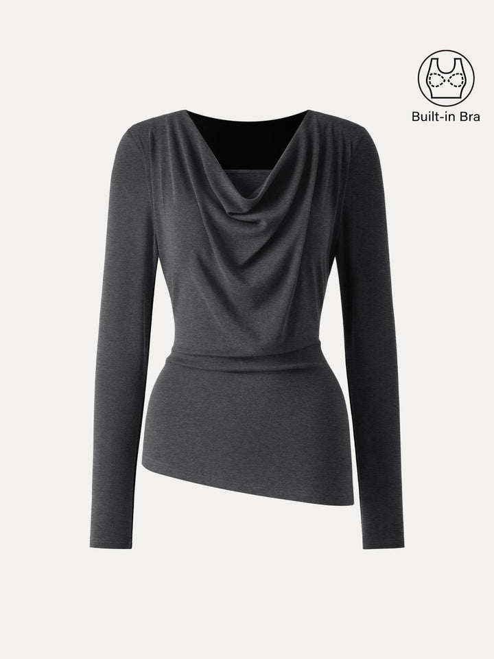 Cowl Neck Built-in Coverage Long Sleeve Brami Heather Black XS