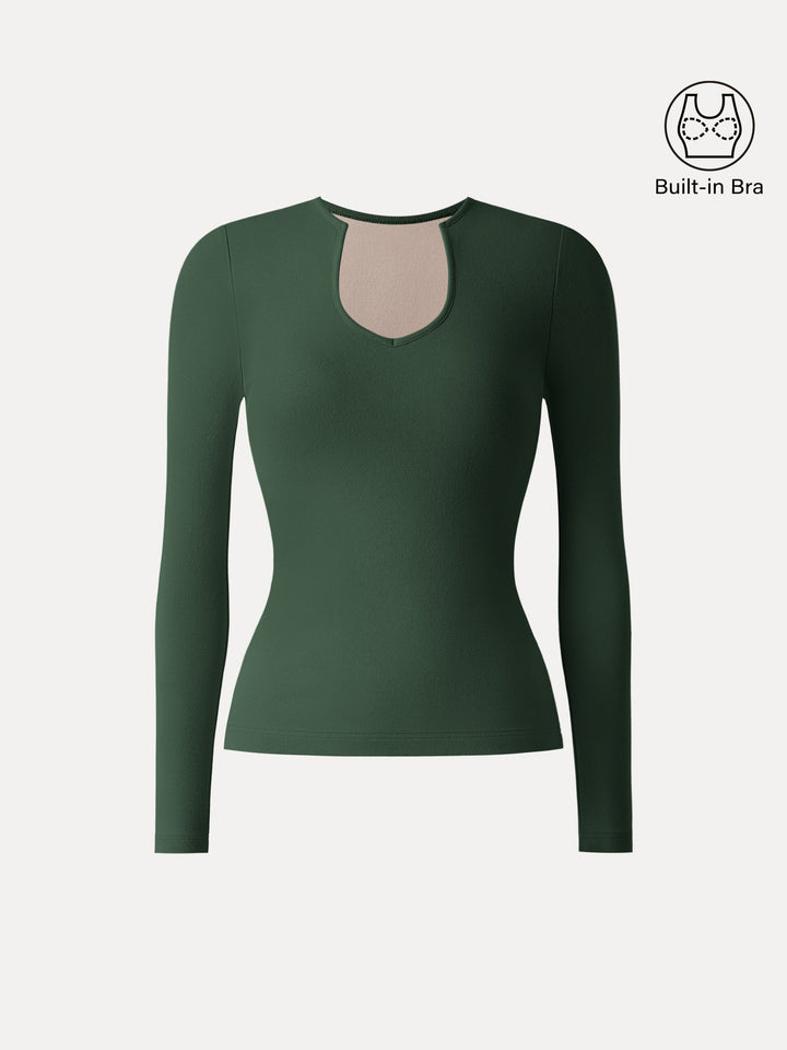 Light Warm Curved V-Neck Long Sleeve Brami Top Deep Bush XS