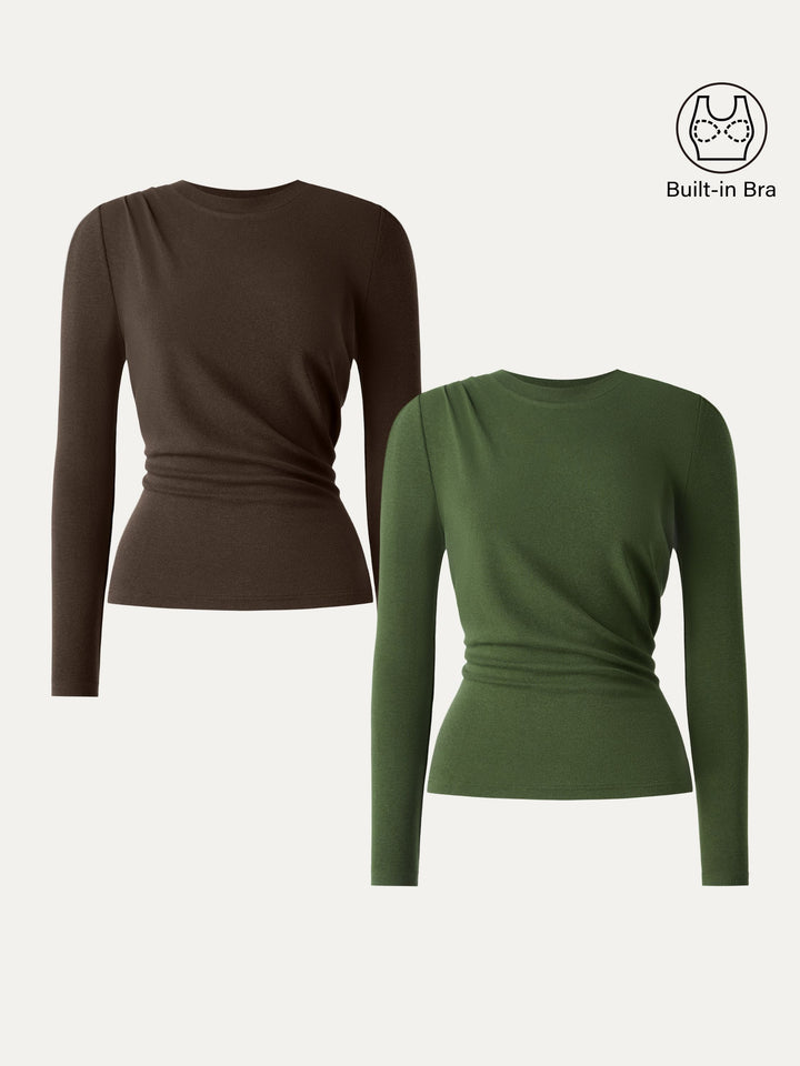 Light Warm Crewneck Tucked Top Moss Olive/Espresso XS