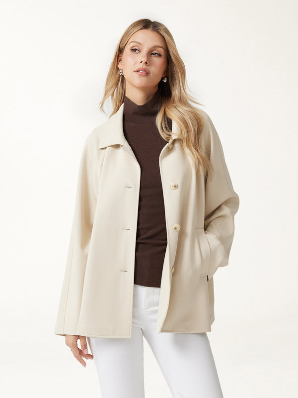 OGLmove Bamboo Ponte Notched Collar Long Sleeve Belted Jacket Wheat Beige XXS