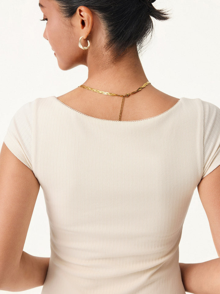 Stretch Cotton Pointelle Square Neck Cap Sleeve Mini Brami Dress