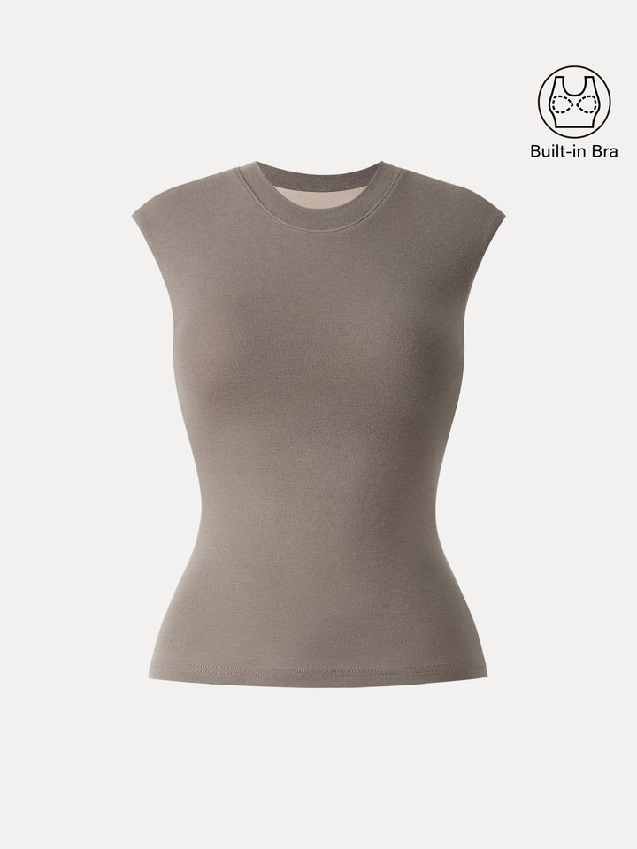 Lyocell Cashmere Crew Neck Wide Shoulder Brami Dark Beaver XS