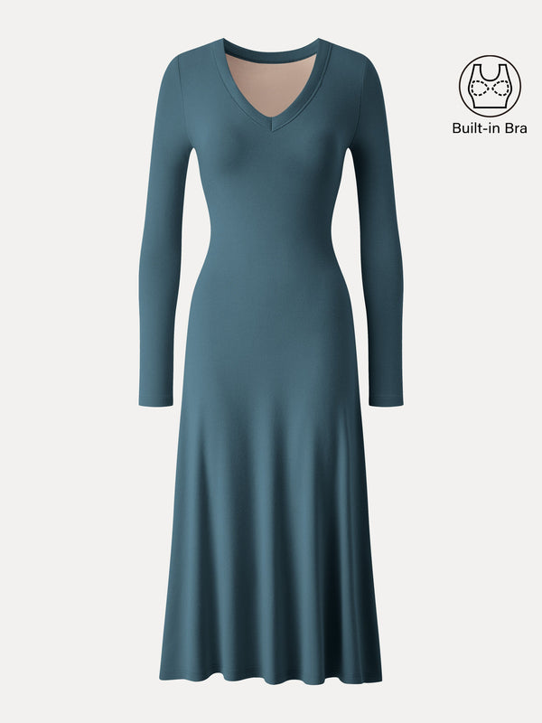 Everyday V-neck Long Sleeve Midi Brami Dress Forest Night XS
