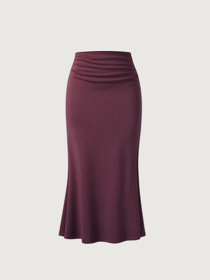 Mock Neck Crop Top & Mermaid Maxi Skirt & Scarf Jacket Skirt Plum