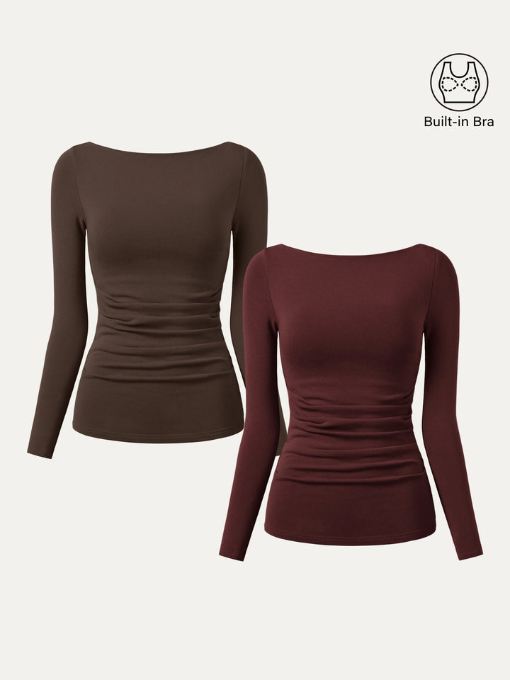 2Pcs Set Boatneck Tucks Brami Top Ruby/Espresso XS