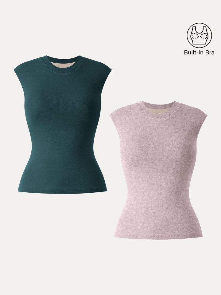 Lyocell Cashmere Crew Neck Wide Shoulder Brami Calactic Stream/Heather Light Pink XS