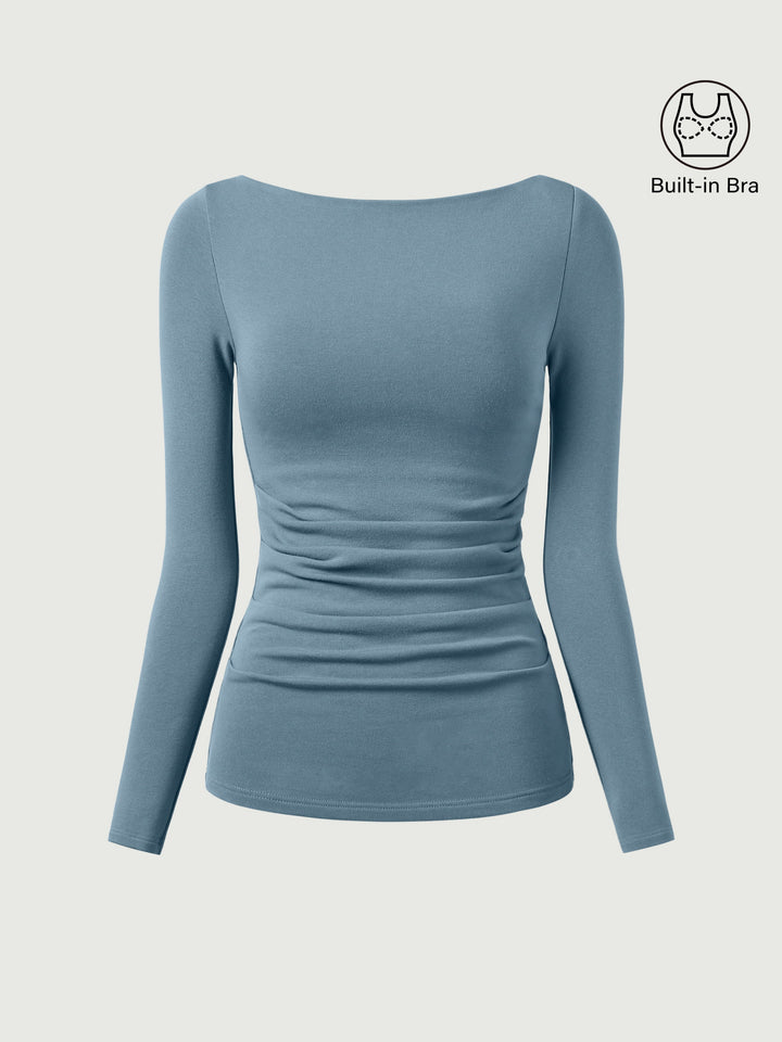 Boatneck Tucks Brami Top Dusk Blue XS