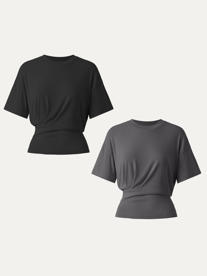2Pcs Set Sandwashed Crewneck Short Sleeve Tucked Tee