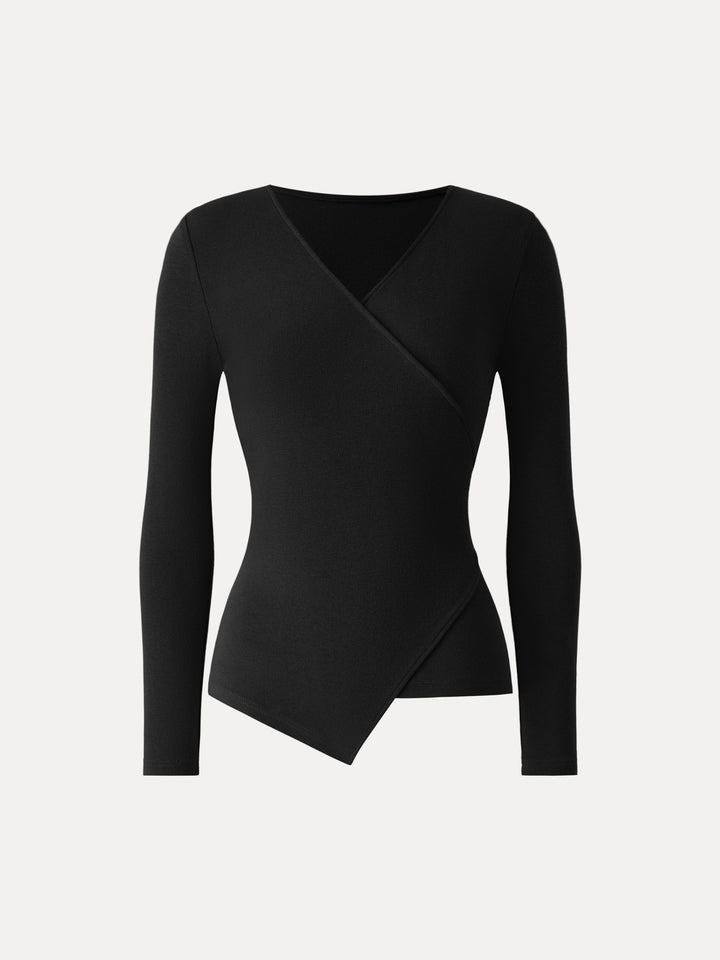 Surplice Skimming Long Sleeve Top Black XS