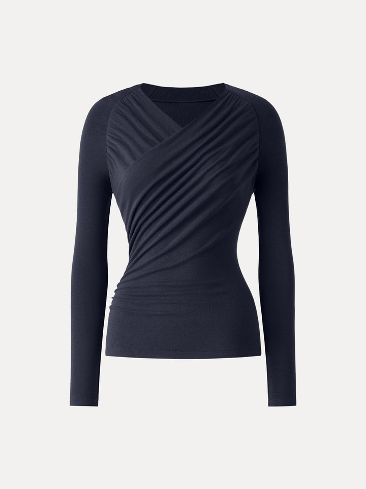 ProWarm Ruched Surplice V-neck Long Sleeve Top Smoky Navy XS