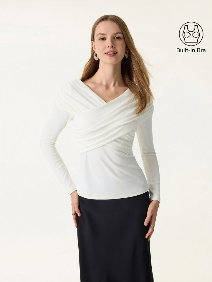 Ruched V-Neck Surplice Brami Off White XS