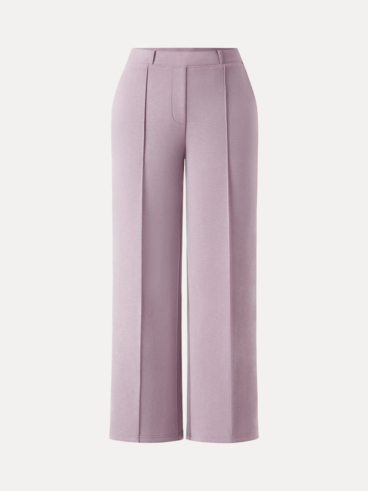 Wrinkle-Resistant Mid Rise Straight Leg Pants with Pockets Petite Millennial Pink