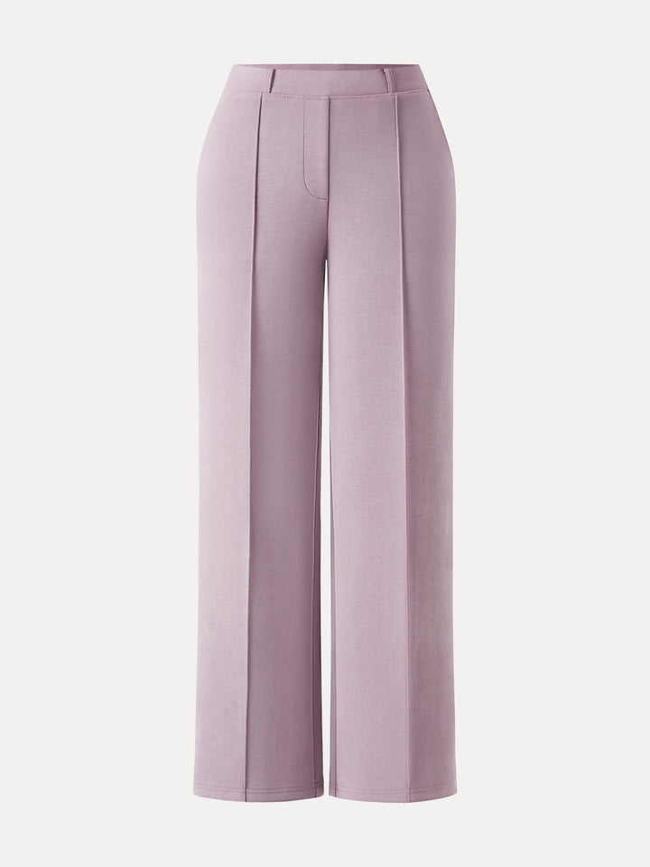 Wrinkle-Resistant Mid Rise Straight Leg Pants with Pockets Regular Millennial Pink